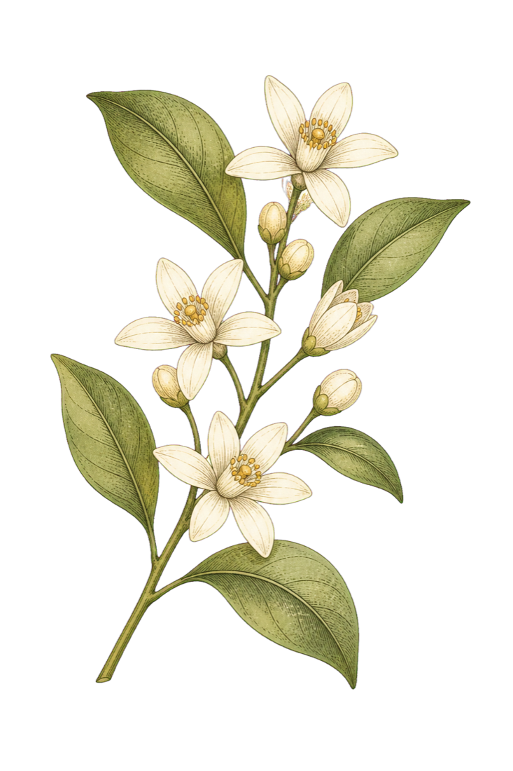オレンジの花の植物画