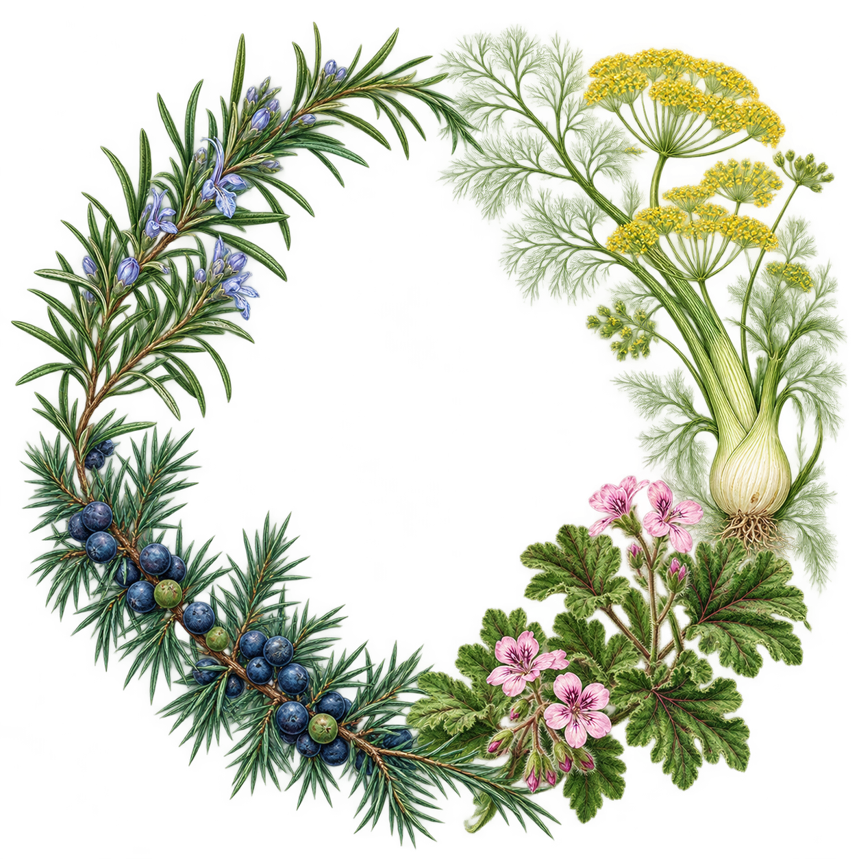 セマラ ブレンドエッセンシャルオイル 10mlを構成する植物画